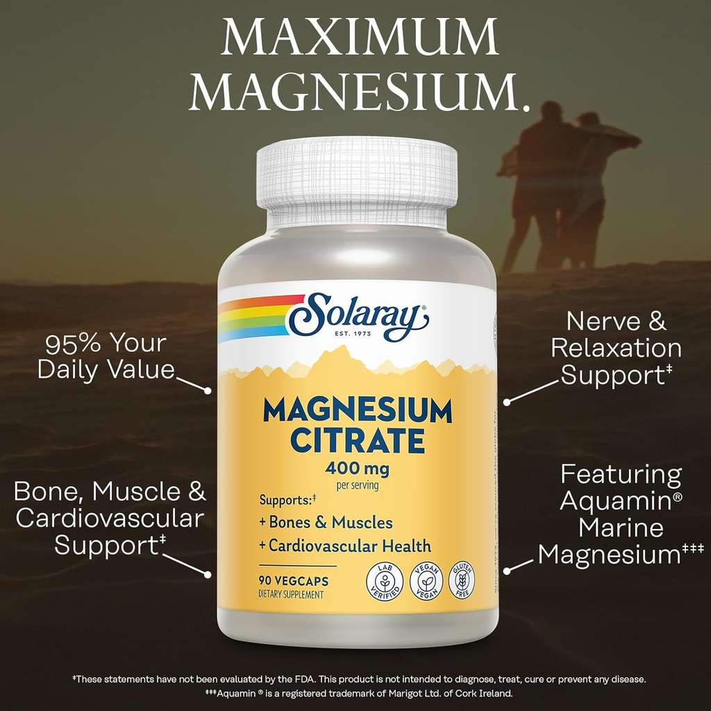 SOLARAY Magnesium Citrate 400mg - Magnesium Supplement - Bone Health, Muscle, Relaxation and Heart Health Support - Enhanced Absorption, Vegan, Gluten Free, 60-Day Guarantee, 30 Servings, 90 VegCaps 4