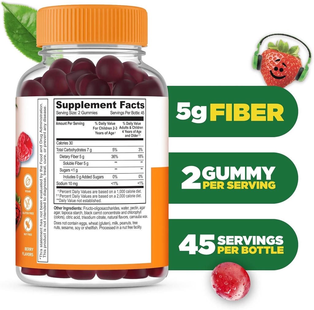 Lifeable Prebiotic Fiber Gummies for Kids | Kids Fiber Gummies 5g | Great Tasting Fiber Supplements for Kids | Prebiotic Gummies for Digestive Health | Fiber Gummy for Kids, Children | 90 Gummies 3