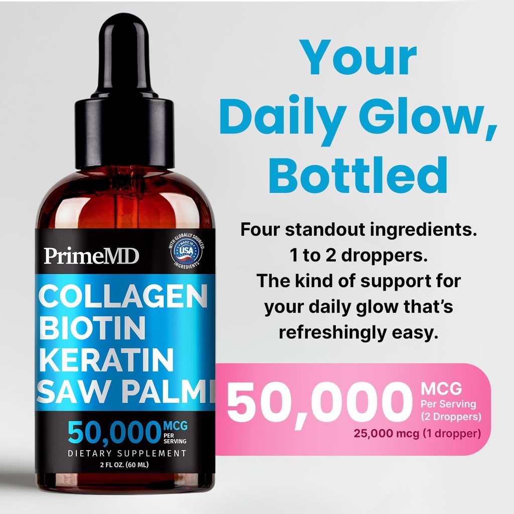 Liquid Collagen Peptides for Women - Serum Complex with Biotin Vitamin, Hydrolyzed Keratin Protein and Saw Palmetto - Comprehensive Formula for Hair, Skin, and Nails Wellness - 2fl oz (Pack of 1) 3