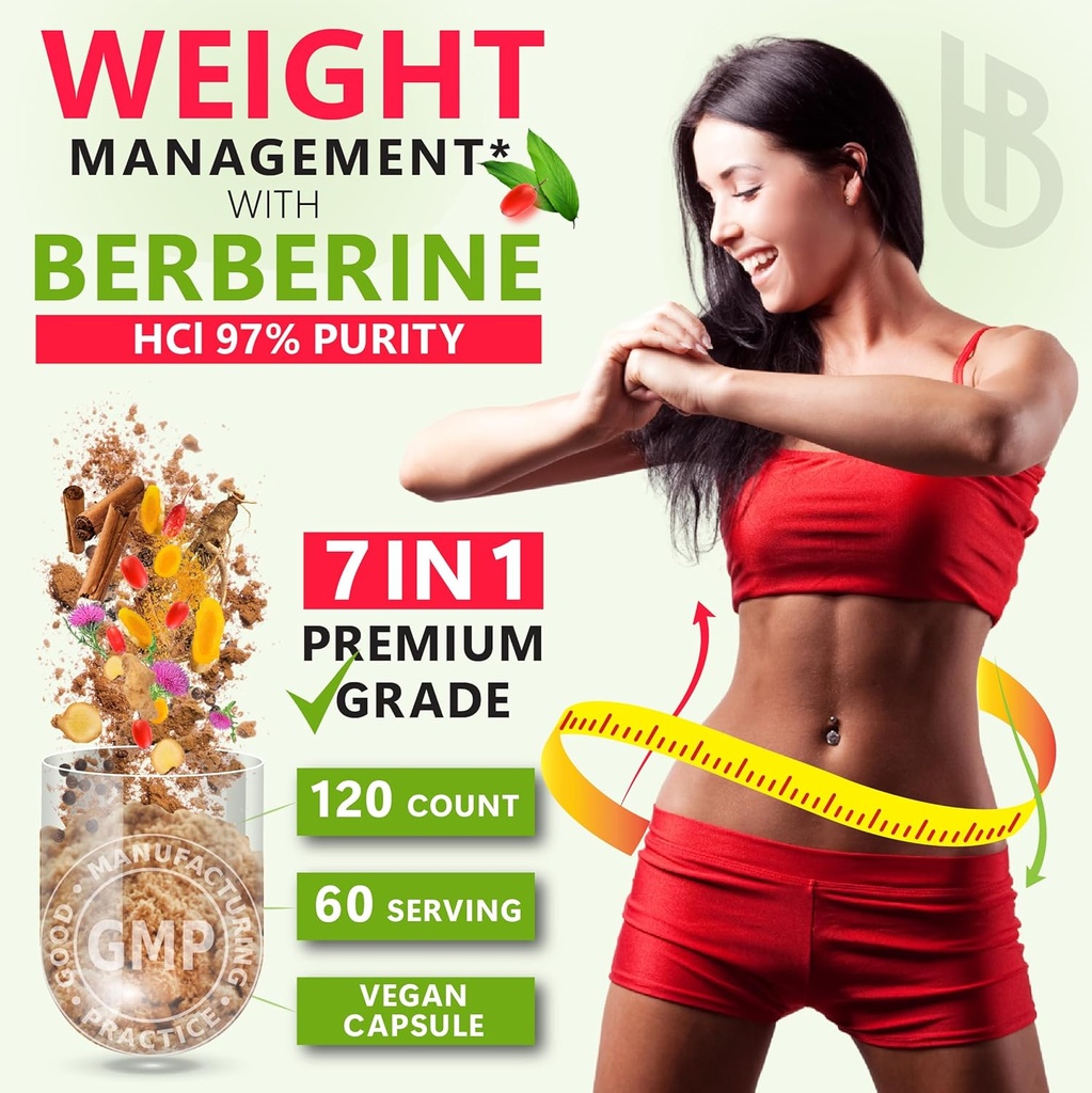7in1 Premium Berberine and Ceylon Cinnamon for Weight Management, Digestion, Heart Health & Immune Support - with Ginseng, Turmeric, Ginger, Milk Thistle & Black Pepper - 120 Vegan Capsules 3