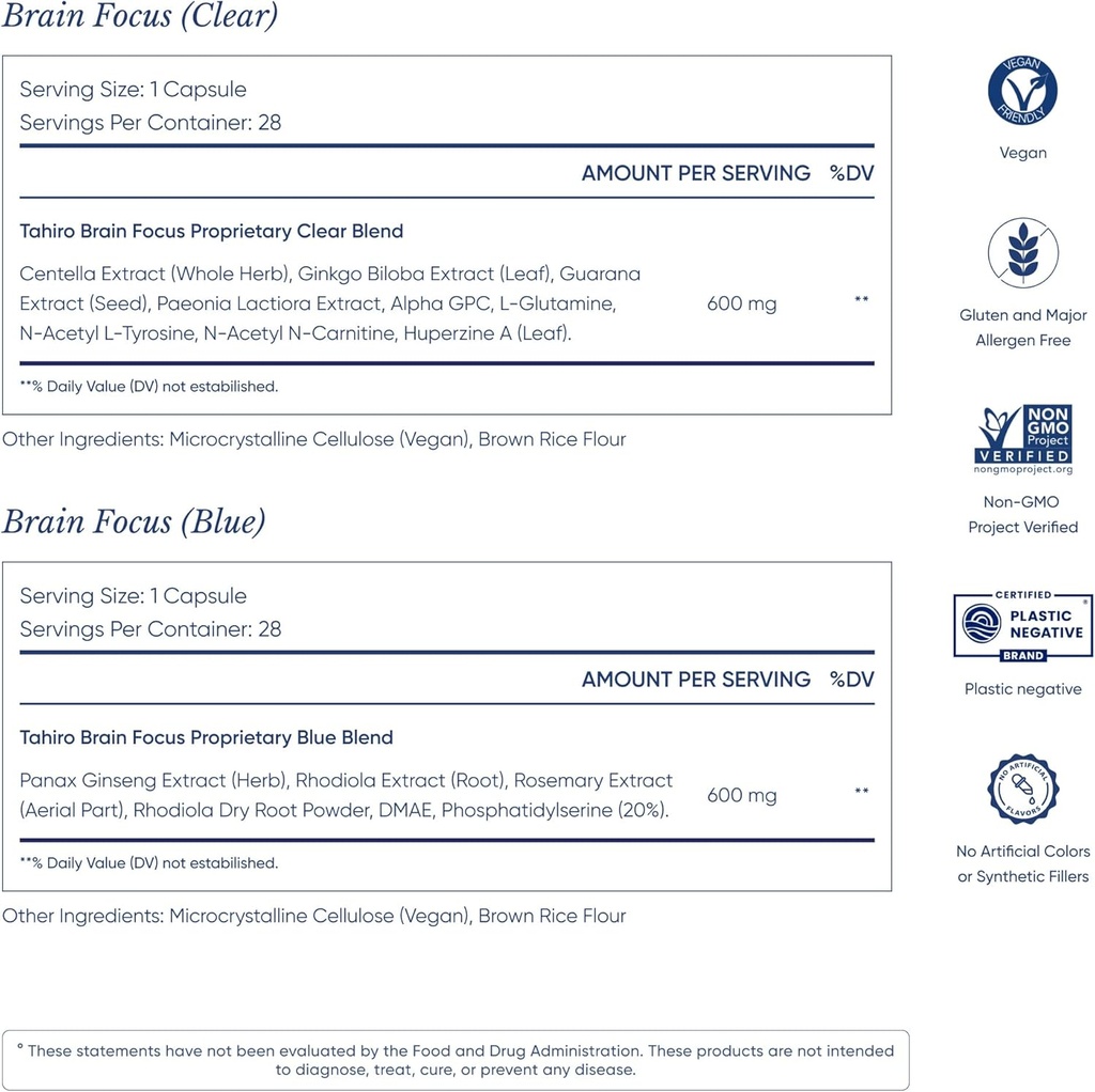 TAHIRO Brain Focus Supplement – Brain Supplements for Memory and Focus – Natural Brain Support Supplement with Gingko Biloba, Panax Ginseng, Herbal Extracts – Non-GMO Vegan Brain Booster – 28-Packets 5