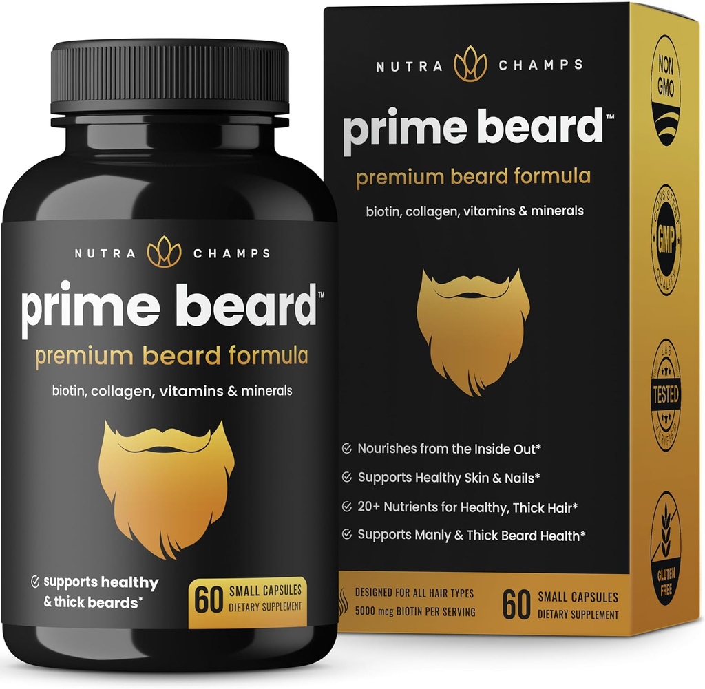 NutraChamps Prime Beard Vitamins | Manly, Thick, Fast & Healthy Facial Hair for Men | Beard Vitamins with Biotin, Collagen & Saw Palmetto | Beard Pills for All Hair & Beard Types 2