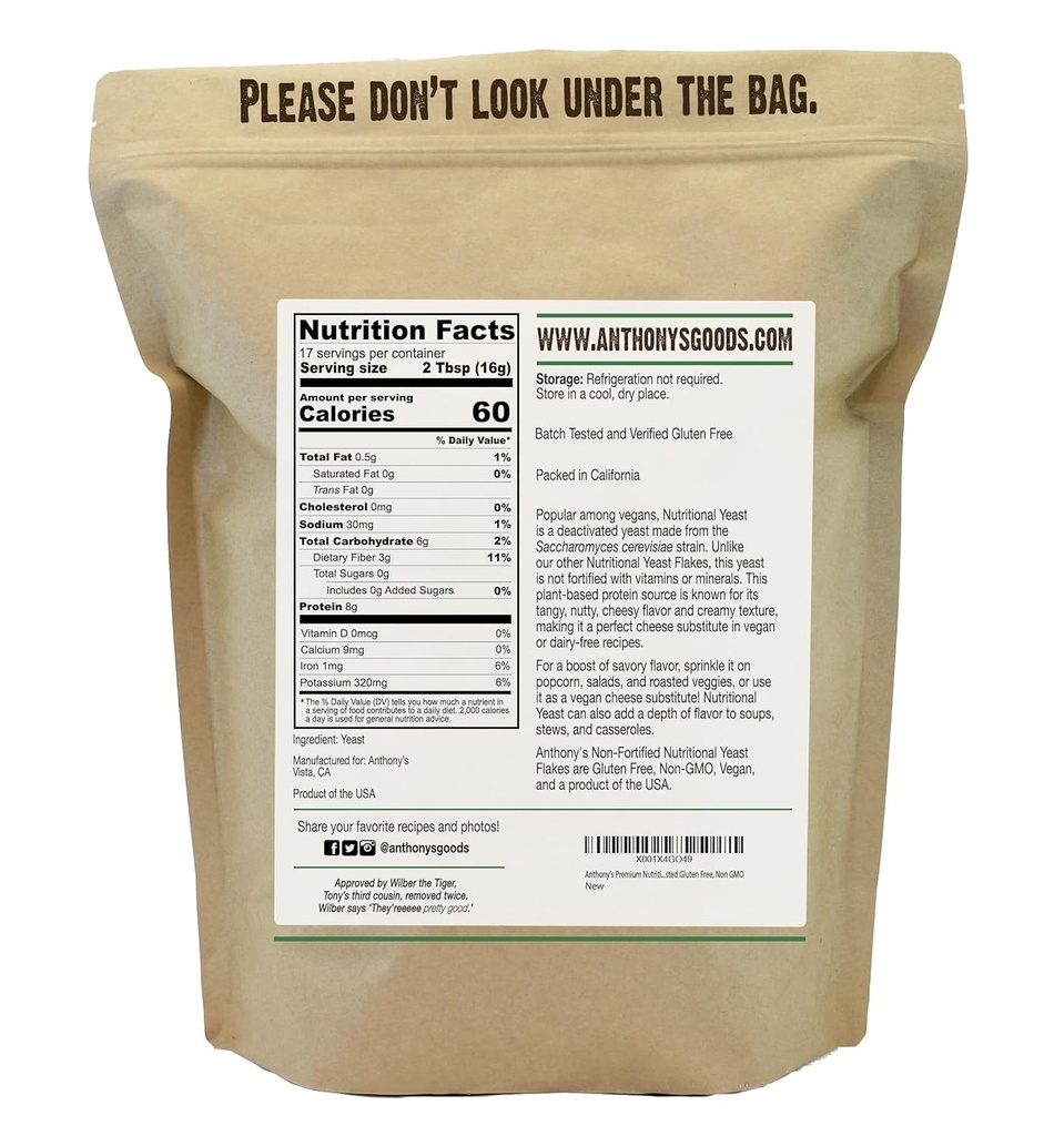 Anthony's Premium Nutritional Yeast Flakes, 10 oz, Non Fortified, Batch Tested Gluten Free, Non GMO 3