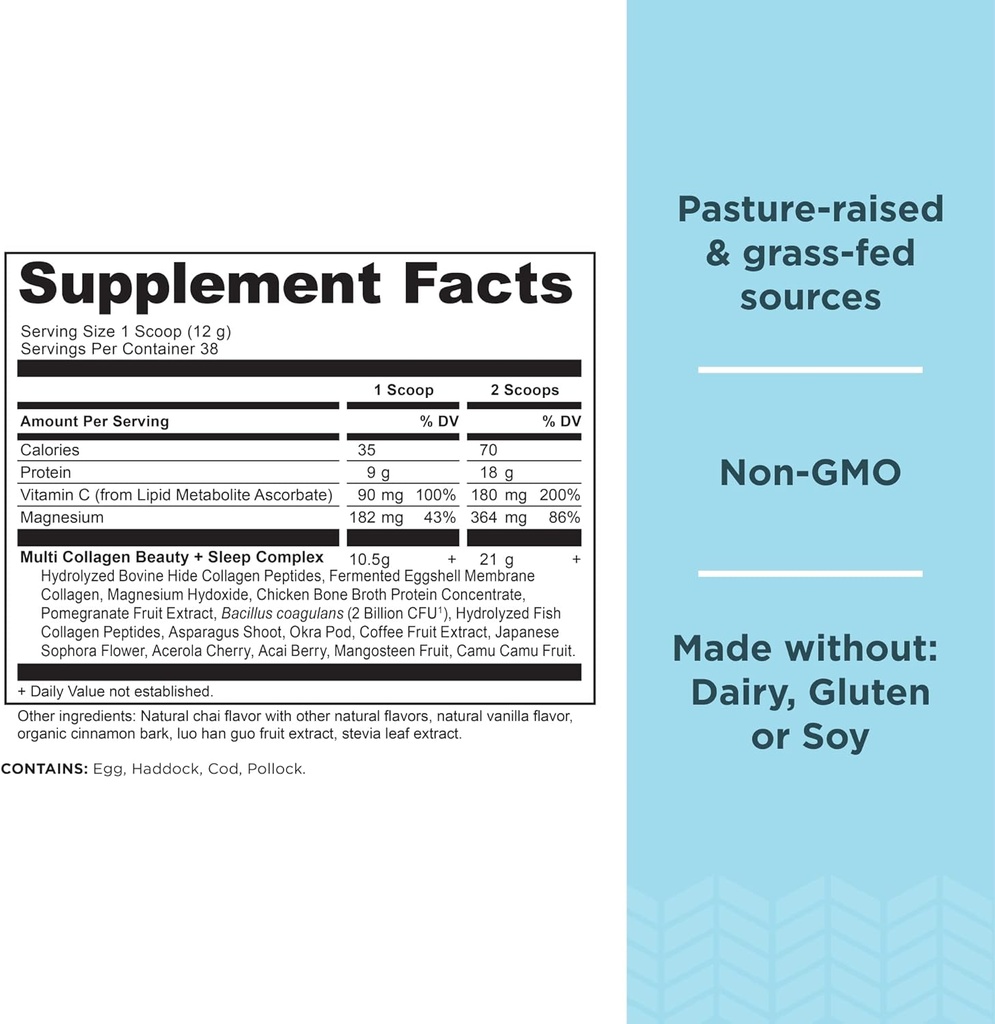 Ancient Nutrition Collagen Powder Protein, Multi Collagen Protein Beauty + Sleep with Vitamin C, Vanilla Chai, Hydrolyzed Collagen Peptides Supports Skin and Nails, Sleep, 16.1oz 3