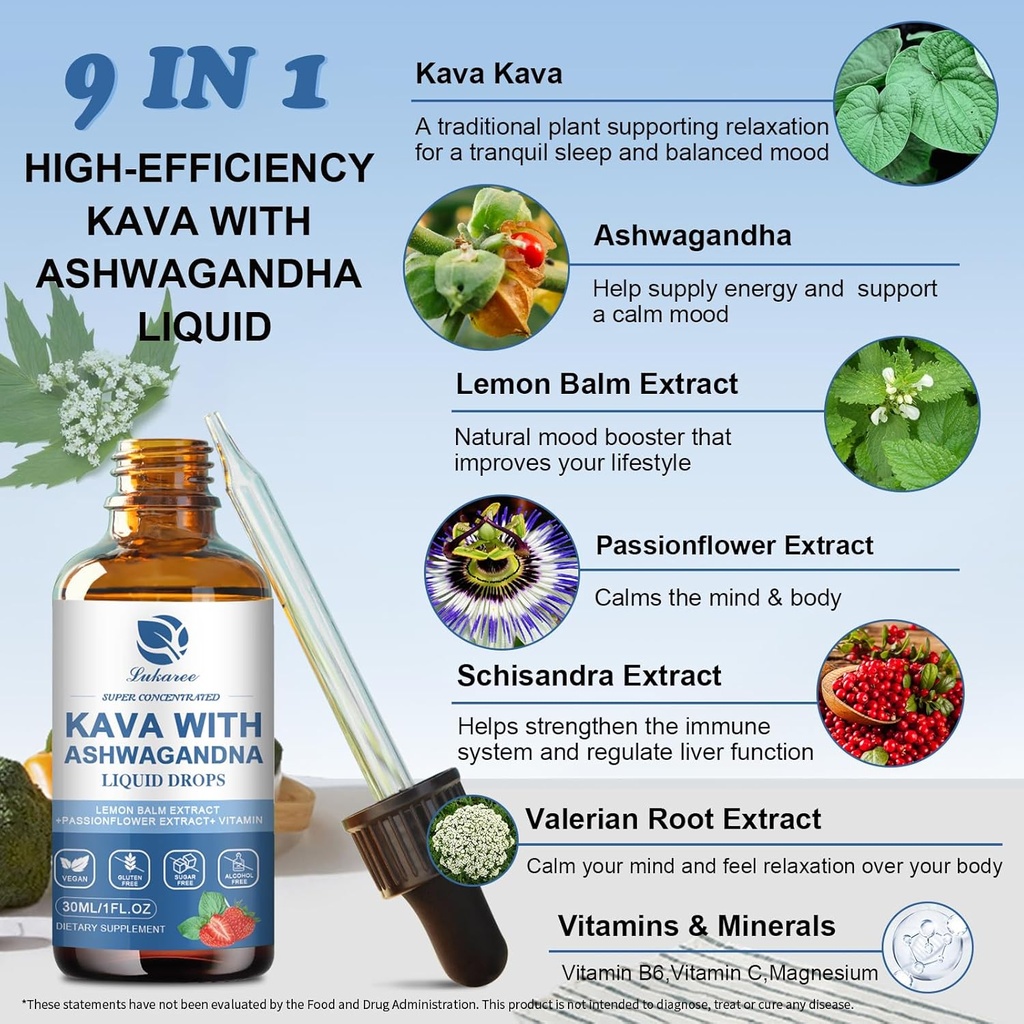 (3 Pack) Kava Kava Root Extract Supplement - High Concentration Kava w/Ashwagandha, Lemon Balm, Valerian Root for Immune & Overall Health - Vegan, Alcohol-Free 3