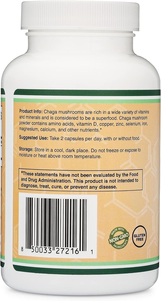 Chaga Mushrooms Capsules 120 Count (1,000mg Chaga Mushrooms Powder per Serving) High in Polysaccharides, Beta Glucans, and Terpenoids - Grown and Made in The USA, Vegan Safe, Organic by Double Wood 6
