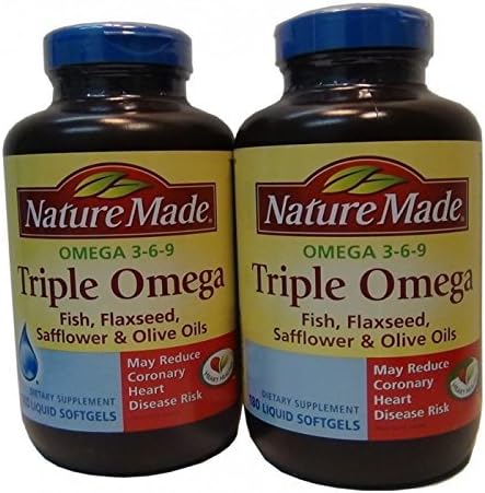 Nature Made Triple Omega 3 6 9 - Fish, Flaxseed, Safflower & Olive Oils - 2 Bottles, 180 Softgels Each 2