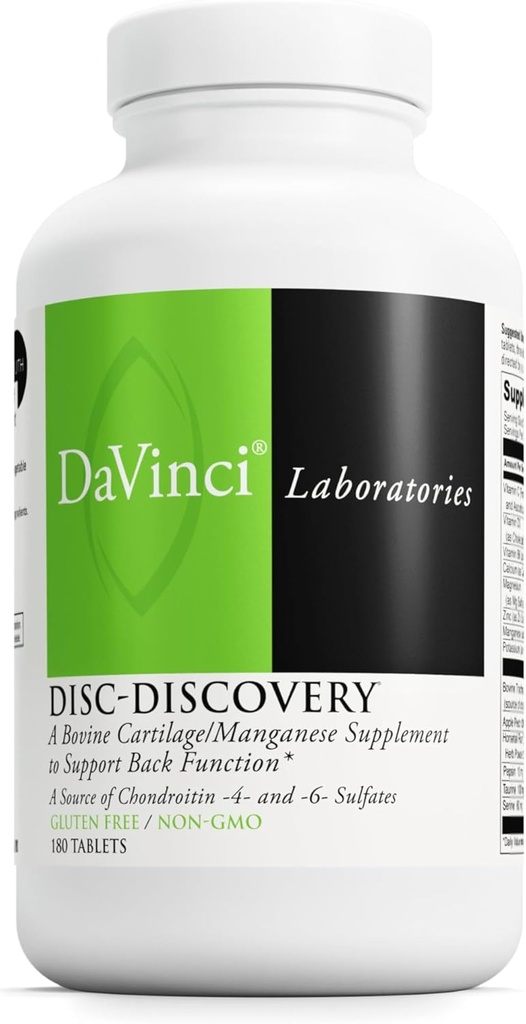 DAVINCI Labs Disc Discovery - Support Spinal Health & Back Function - with Vitamin C, Vitamin D3, Bovine Tracheal Cartilage, Apple Pectin & Horsetail Powder - Gluten-Free - 180 Capsules 2