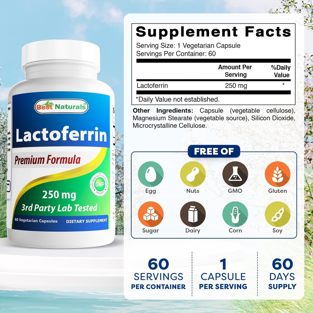 Best Naturals Lactoferrin 250 mg Veggie Capsule, Supports Healthy Immune Function - 60 Count 3