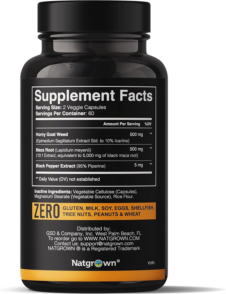 Natgrown Horny Goat Weed and Maca Root Extract Supplement for Men & Women (Epimedium Extract, Hornygoatweed) Vegan Capsules -120 Ct 3