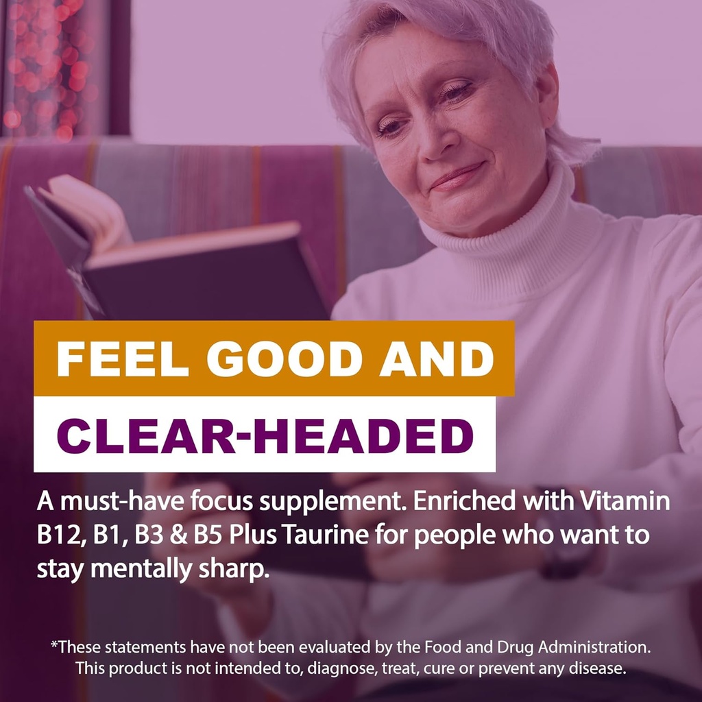 Focus & Memory Supplement for Brain Health, Focus Supplement & Neurotransmitter Support with Vitamin B12, B1, B3 & B5 Plus Taurine, 60 Capsules 4