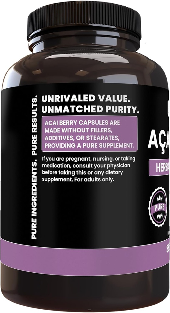 PURE ORIGINAL INGREDIENTS Acai Berry (100 Capsules) No Magnesium Or Rice Fillers, Always Pure, Lab Verified 4