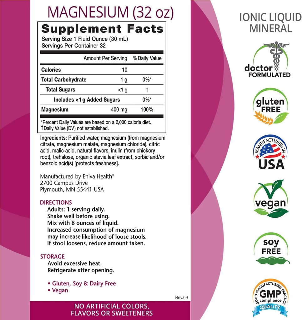 Liquid Ionic Magnesium Supplement (32oz) Digestive Health, Muscle Energy and Bones. Doctor Formulated. Zero Calories. Zero Sugar. by Eniva Health. 3