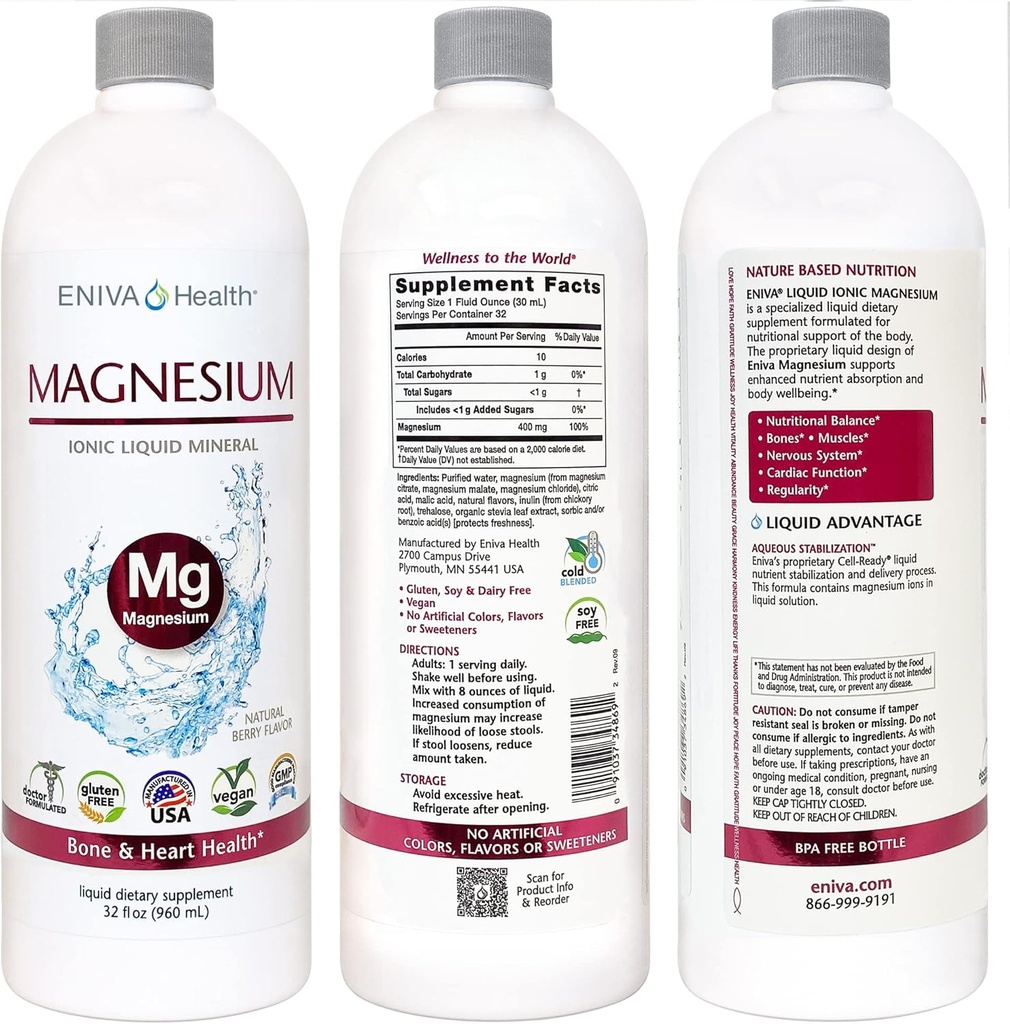 Liquid Ionic Magnesium Supplement (32oz) Digestive Health, Muscle Energy and Bones. Doctor Formulated. Zero Calories. Zero Sugar. by Eniva Health. 4