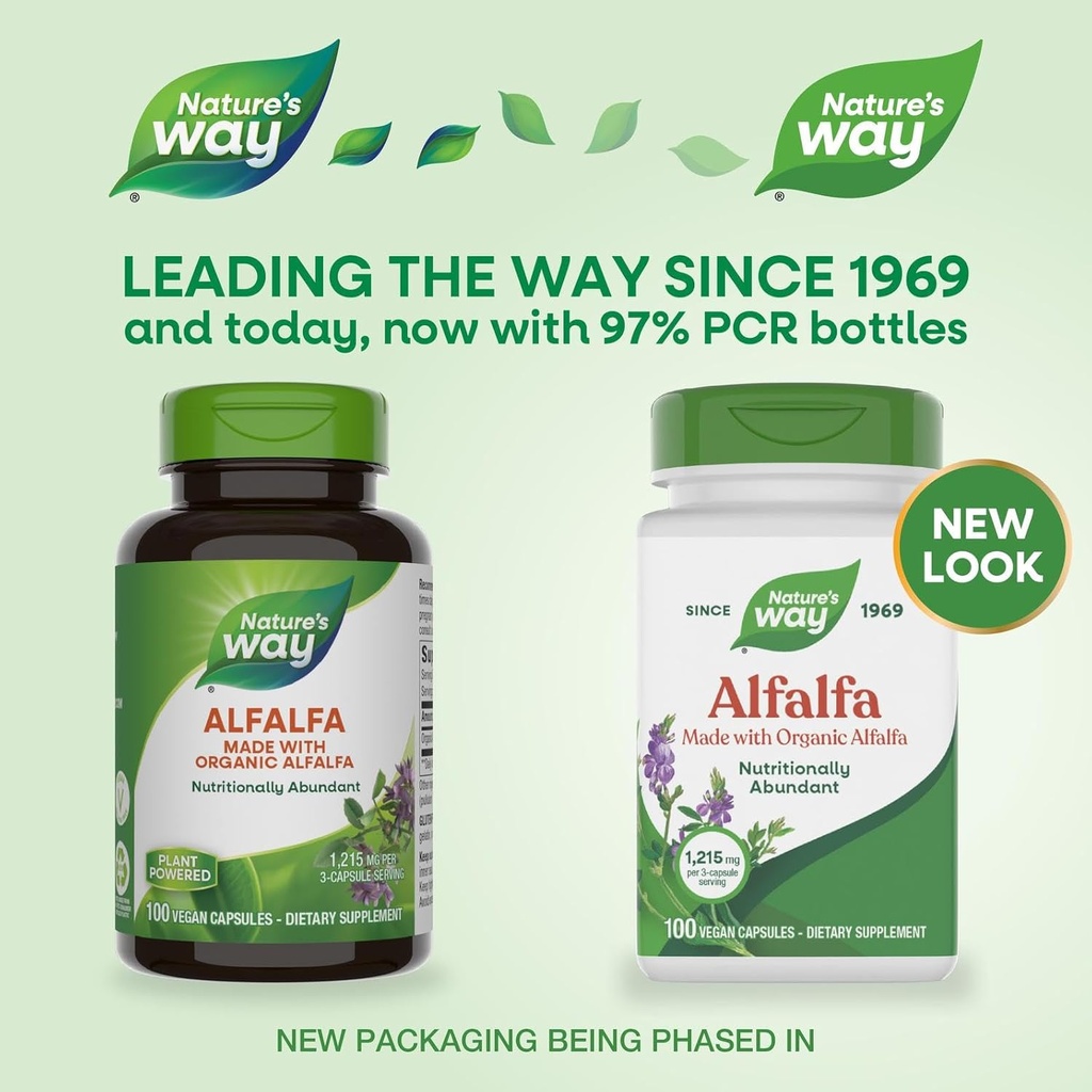 Nature's Way Alfalfa, Made With Organic Alfalfa, 1,215 mg per 3-capsule serving, Alfalfa Herbal Capsule, Gluten Free, Vegan, 100 Capsules (Packaging May Vary) 4