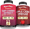 Nutrivein Premium Tart Cherry 500mg & Apple Cider Vinegar 1600mg Bundle - Muscle Recovery & Uric Acid Cleanse Plus Digestion Support & Weight Management - Non-GMO, Vegan/Vegetarian - 90 + 120 Pills 2