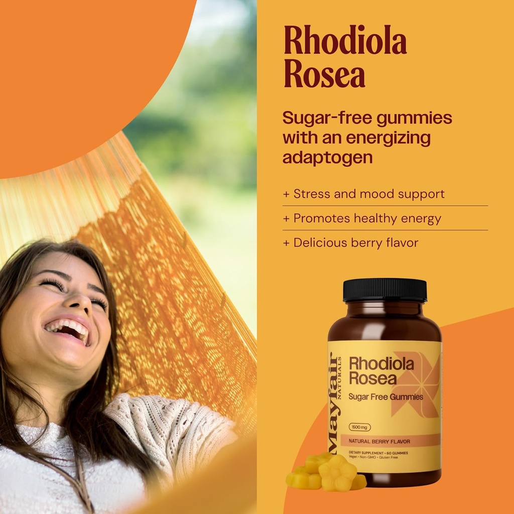 Rhodiola Rosea Sugar Free Gummies, Dietary Supplement, 1500mg, 60 Gummies, Natural Berry Flavor 3