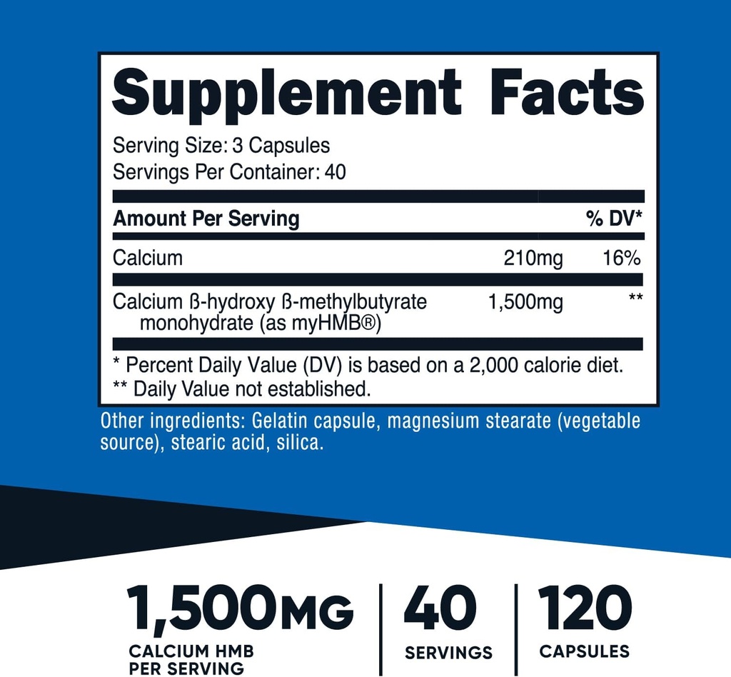 Nutricost myHMB Capsules 1,500MG Calcium HMB Per Serving, 120 Capsules, 40 Servings - Performance Line, Calcium B-Hydroxy B-Methylbutyrate Monohydrate 3
