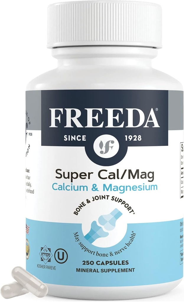 Freeda Super Cal/Mag – Kosher Vegan Bone Health Supplement – Supports Bone Strength, Nerve Function & Muscle Relaxation – Vegetarian Calcium Magnesium Capsules – Third-Party Tested – 250 Capsules 2