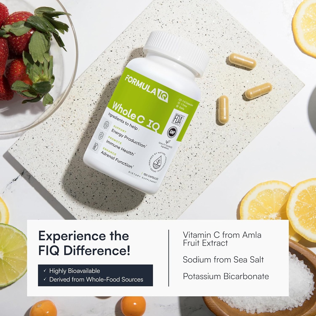 FIQ - Whole C IQ - Natural Vitamin C Supplements with Amla Fruit Extract - Iron, Energy, & Immune Support from Whole Food Sources - High Absorption Vitamin C Capsules - 90 Capsules 4