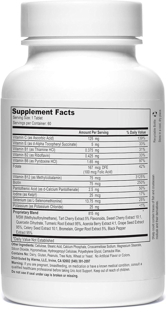 Uric Acid Support Supplement – Tart Cherry, Celery Seed, Turmeric, Quercetin – 60 Vegetarian Tablets (Pack of 3) 3