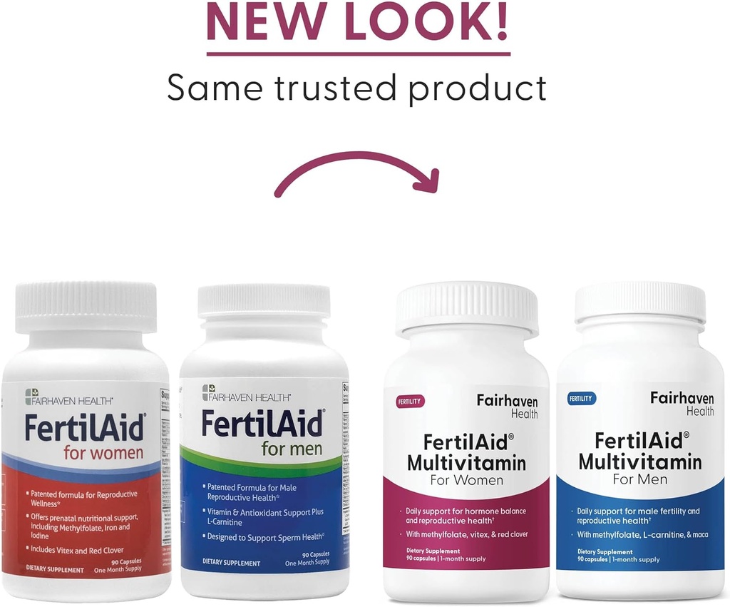 Fairhaven Health FertilAid for Men and Women Combo Fertility Supplements for Men and Women | Count and Motility Support Pre-Conception for Him | Prenatal Vitamin for Her with Vitex and Folate 5
