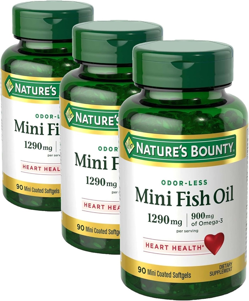 Nature's Bounty Fish Oil 1290 mg Mini Softgels - 90 ct, Pack of 5 3
