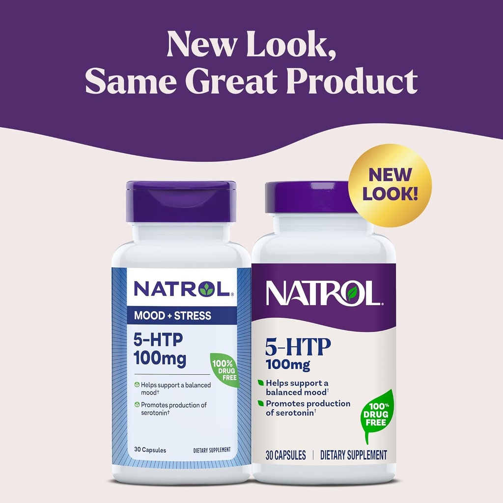 Natrol Mood + Stress 5-HTP 100 mg, Dietary Supplement for a Balanced Mood, Capsules for Adults, 30 Capsules, Up to a 30 Day Supply 3