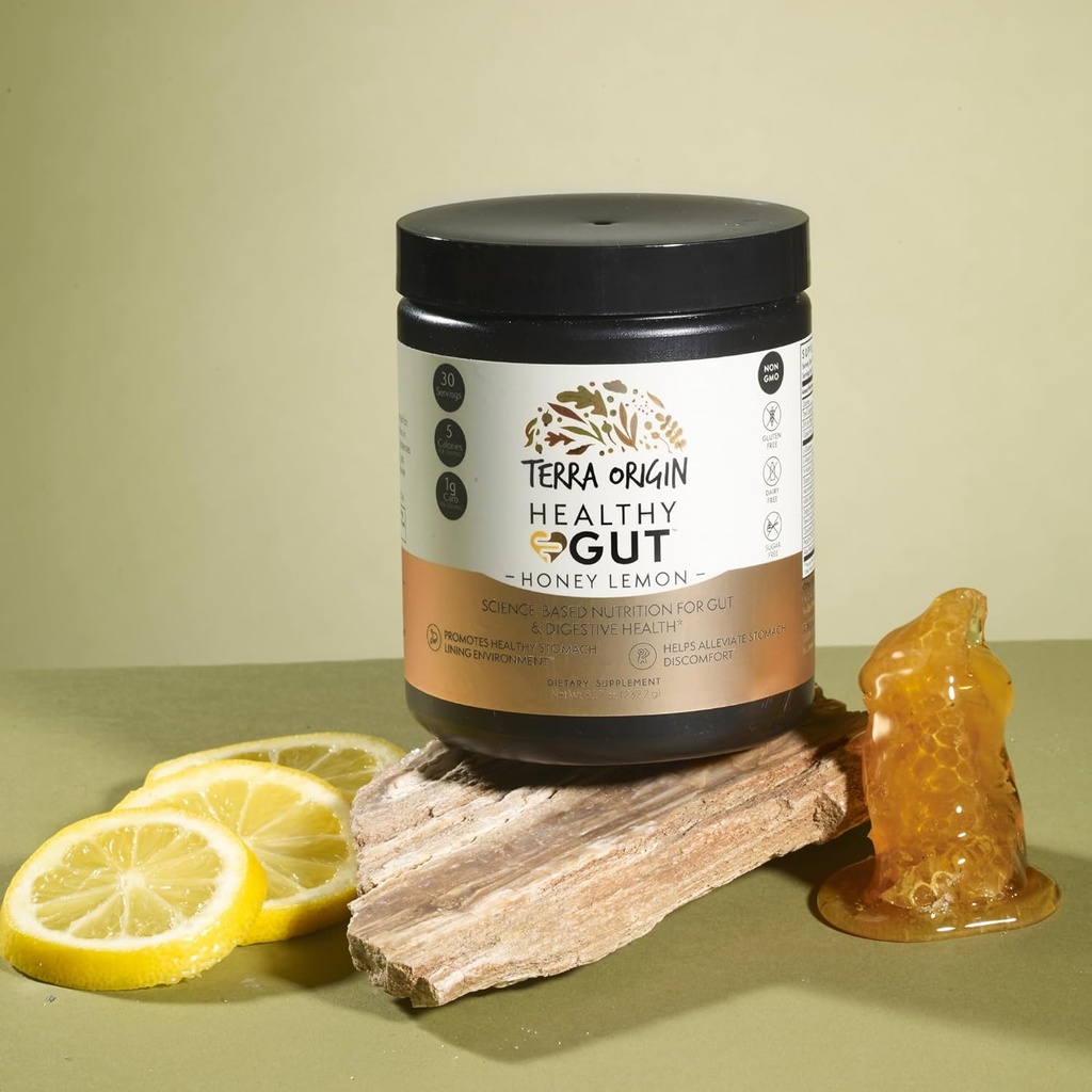 TERRA ORIGIN Healthy Gut Powder (Honey Lemon) | 30-Servings with L-Glutamine, Zinc, Glucosamine, Slippery Elm Bark and More! 5