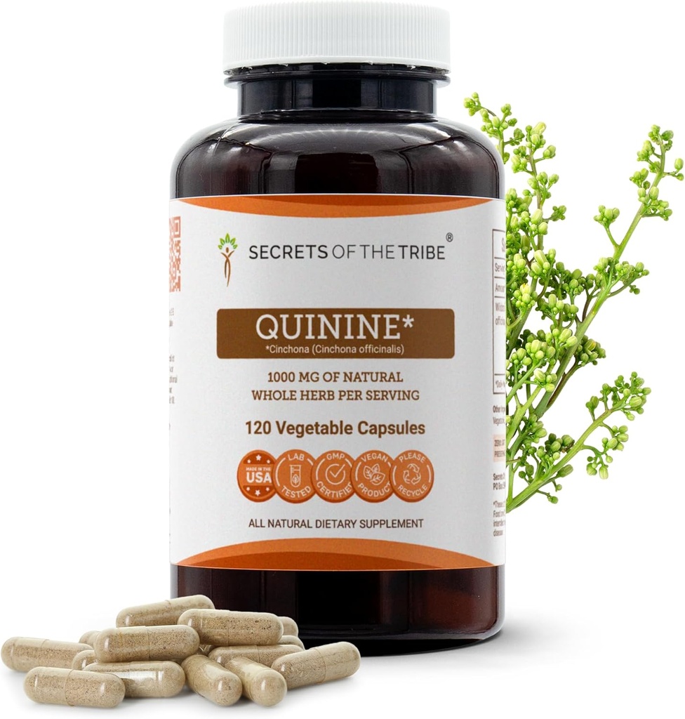 Secrets of the Tribe Quinine Capsules 1000 mg Wildcrafted Quinine (Cinchona officinalis) Dried Bark, Leg Cramp Support Supplement (120 Capsules) 2