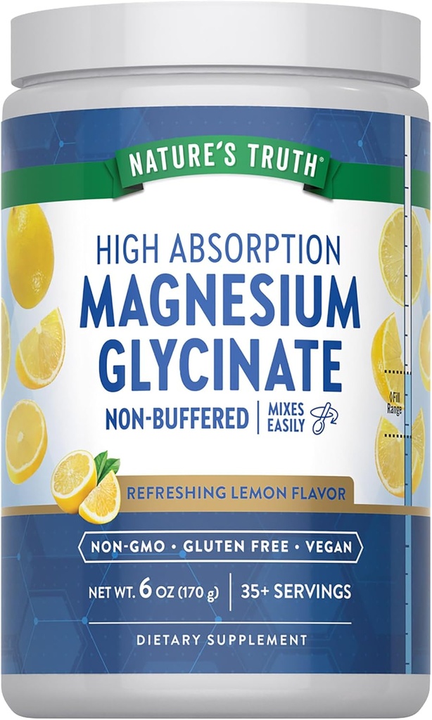 Nature's Truth Magnesium Glycinate Powder | 6 oz | Lemon Flavor | High Absorption | Vegan, Non-GMO, Gluten Free Supplement 2