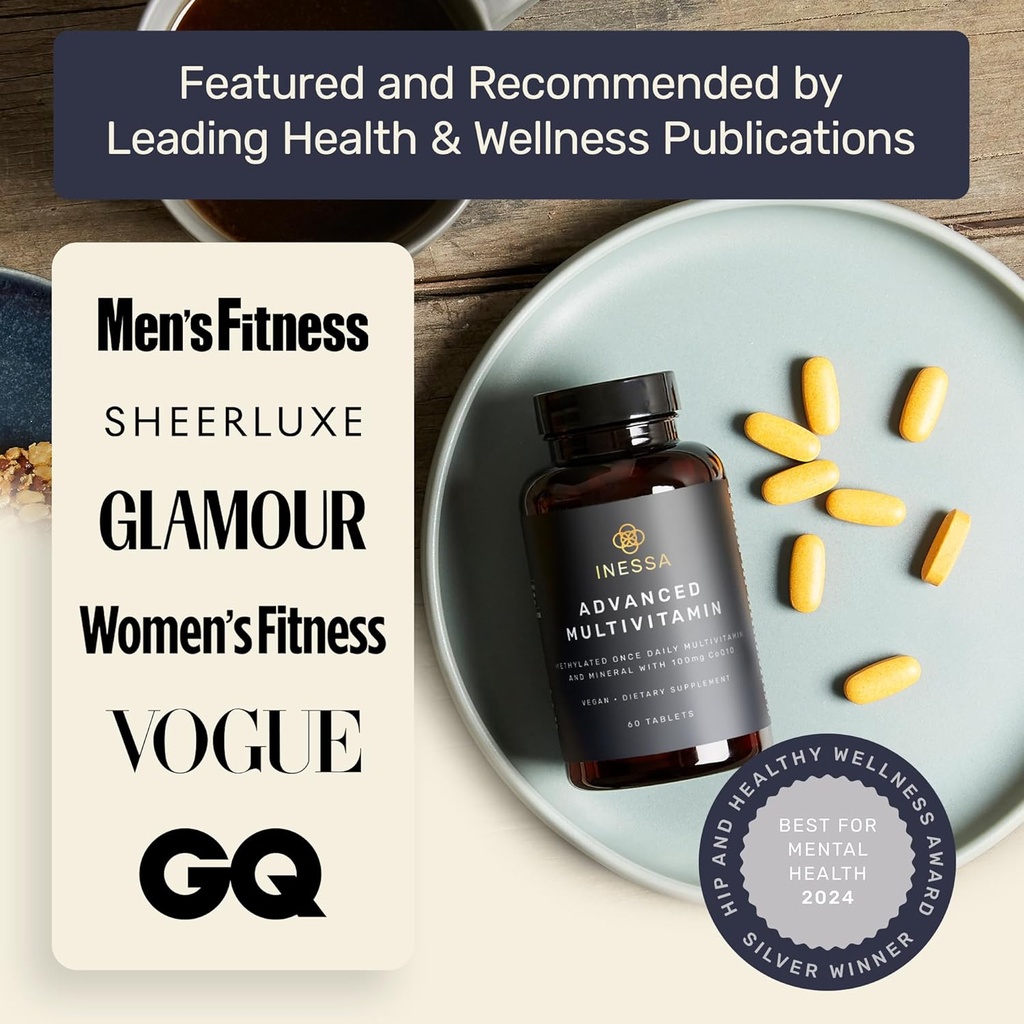 Inessa Methylated Multivitamin for Men and Women - Advanced Natural Daily Mens Multivitamins with CoQ10 100mg, Vitamins D3, K2, A, B Complex Vitamins, Folic Acid & Zinc - 60 Vegan Tablets 5