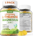 Liposomal L-Theanine 200mg Magnesium Glycinate 400mg Gummies with GABA, 5HTP, Apigenin, Vitamin B6 & D3, Ashwagandha, Lemon Balm Leaf, Melatonin Free Sleep Chewable for Relax Mood & Muscle, 2 Packs 2