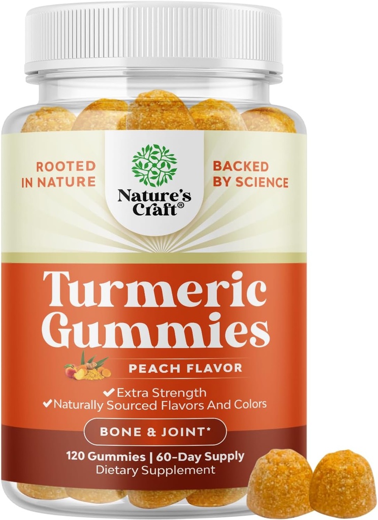 Turmeric Gummies for Adults Peach Flavor - Extra Strength Joint Support Gummies with Turmeric Curcumin with Black Pepper Extract and Ginger - and Ginger Peach Vitamins for Adults 2