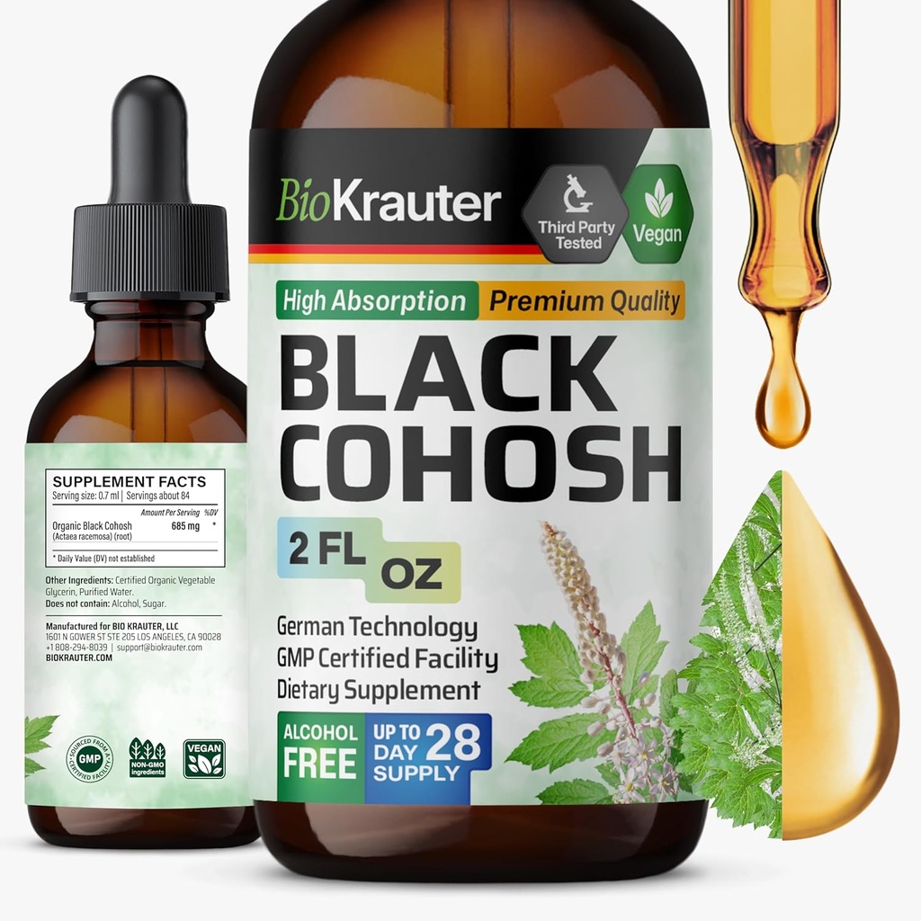 BIO KRAUTER Black Cohosh Root Tincture - Vegan Black Cohosh Supplements Women Support - Alcohol and Sugar Free - 2 Fl.Oz. 2