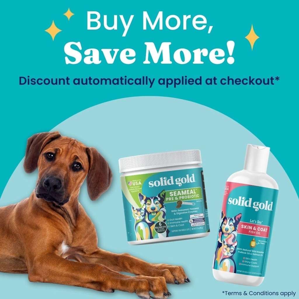Solid Gold SeaMeal Cat Probiotic & Dog Probiotics for Digestive Health - Kelp Powder Dog & Cat Multivitamin Supplement w/Prebiotics & Digestive Enzymes for Skin, Coat, & Gut + Immune Support - 3.5oz 4