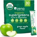 Zena Nutrition Organic Super Greens Powder, 70+ Superfoods, 0 Sugar, 3G Fiber, Spirulina, Chlorella, Antioxidants, Prebiotics/Probiotics, Digestive Enzymes, Green Apple, 30 Drink Mix Packets 2
