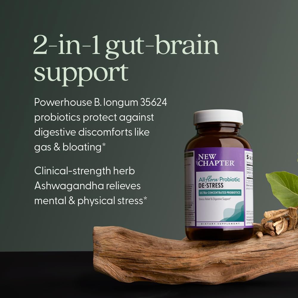New Chapter All-Flora™ Probiotic De-Stress Formula with Clinical-Strength Ashwagandha - Dual-Action Probiotics for Digestive Health + Herbal Stress Relief Supplement*, 30 ct 4