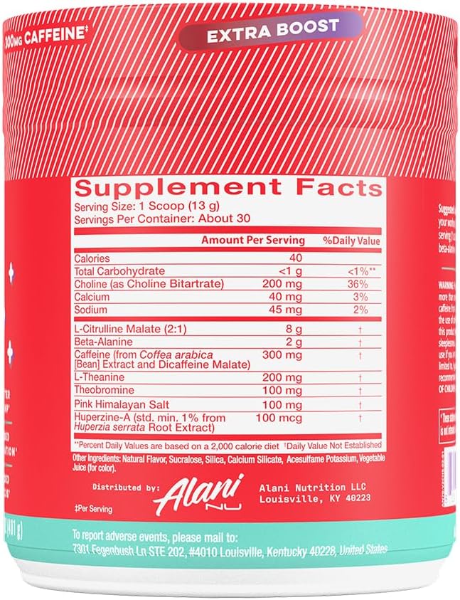 Alani Nu Pre Workout+ Powder Cherry Slush, Extra Boost, Sugar Free, 300mg Caffeine, L-Theanine, Beta-Alanine, Citrulline, 30 Servings 4
