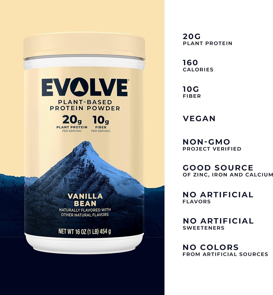 Evolve Plant Based Protein Powder, Vanilla Bean, 20g Vegan Protein, Dairy Free, No Artificial Flavors, Non-GMO, 10g Fiber,   Exclusive, 2 Pound (Packaging May Vary) 4