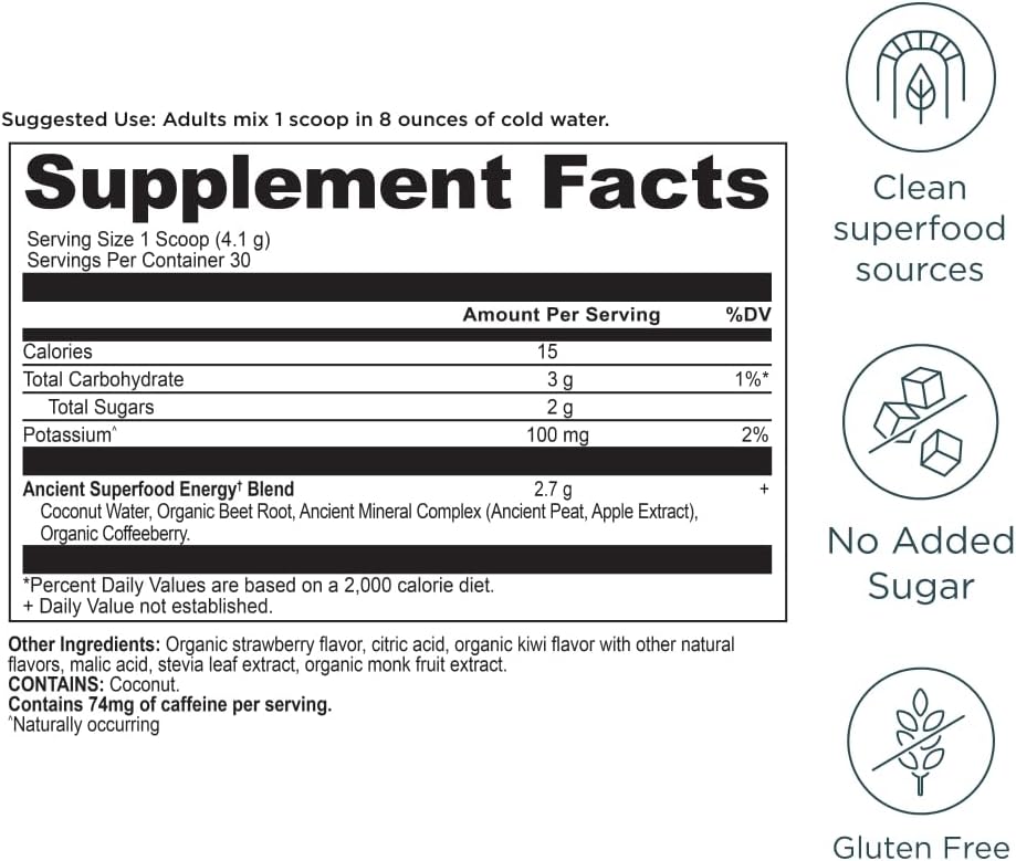 Ancient Nutrition Clean Energy Powder, Strawberry Kiwi, Supports Healthy Energy and Cognitive Health, Promotes Mental Alertness and Focus, 30 Servings 3