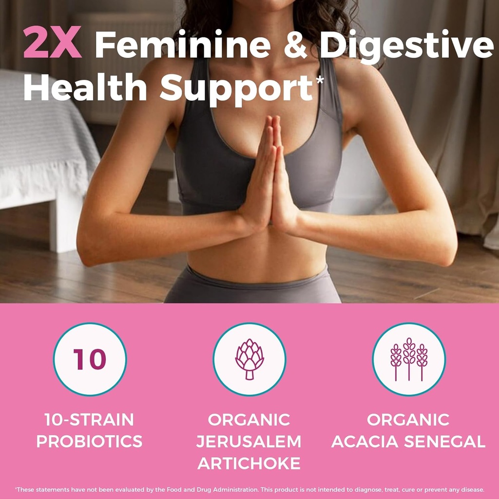 NewRhythm Women's Probiotics, Organic Prebiotics, 70 Billion CFU 10 Strains, Vaginal Probiotics for Urinary & Digestive Health, 30 Vegan Capsules, No Bloating 5