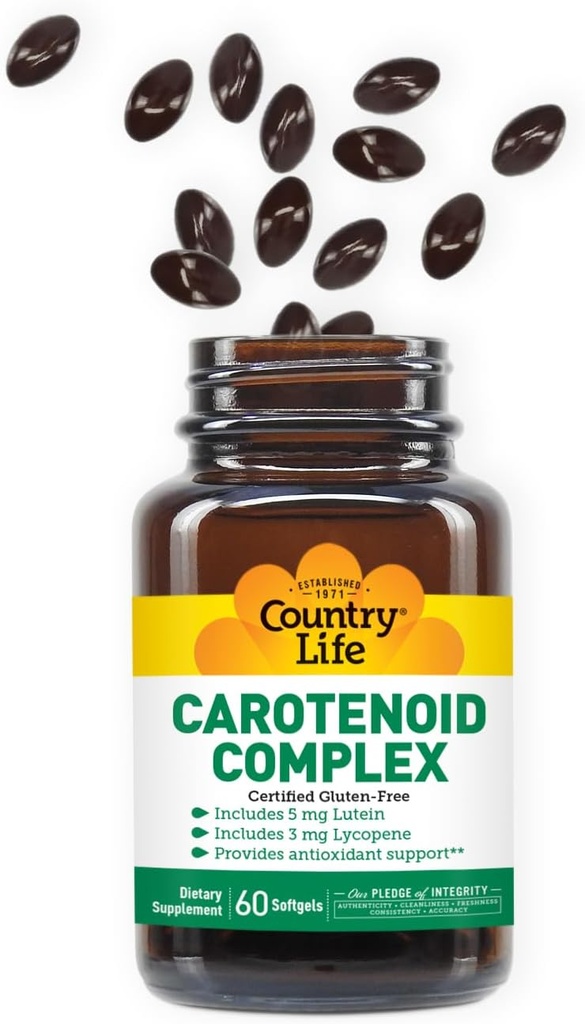 Country Life Carotenoid Complex with Lutein, Lycopene and Astaxanthin, 60 Softgels, Antioxidant Support 4