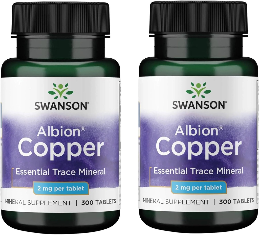 Swanson Copper Antioxidant Immune System Red Blood Cell Support Mineral Supplement (Copper chelate) 2 mg 300 Tabs (2 Pack) 2