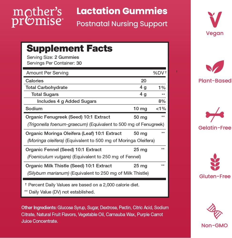 Mother's Promise Lactation Supplement Gummies for Breast Milk Production Increase | Postnatal Lactation Support for Breastfeeding, Nursing & Lactating with Fenugreek, Moringa & Milk Thistle | Vegan 3