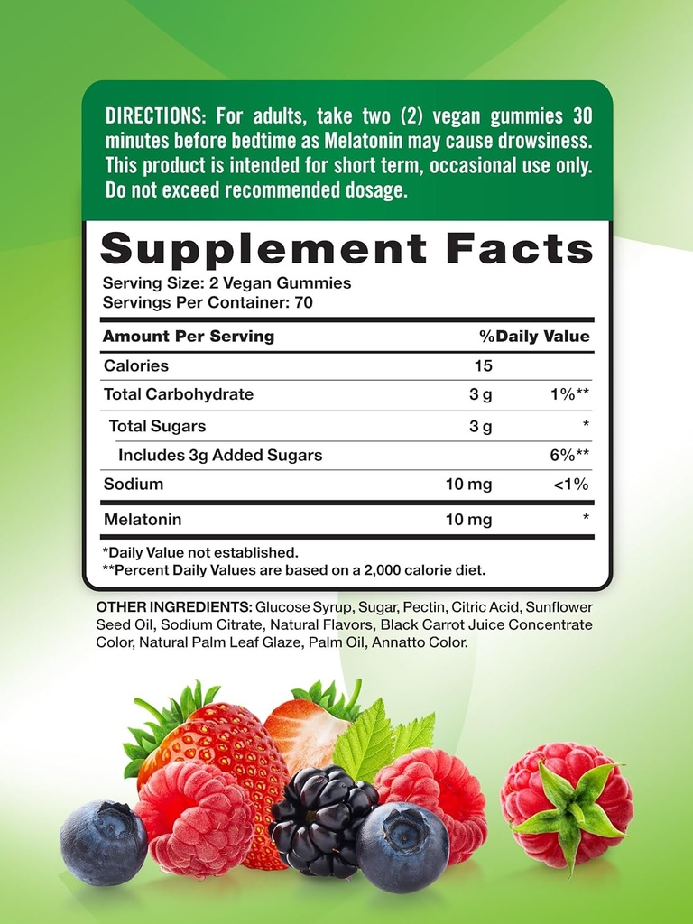 Nature's Truth Melatonin Gummies | 10mg | 140 Count | Berry Flavor | Vegan, Non-GMO & Gluten Free Supplement for Adults 3