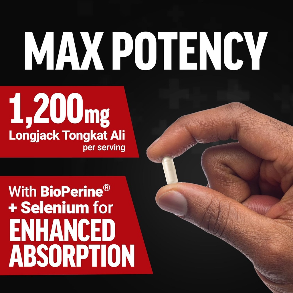 Force Factor Longjack Tongkat Ali Max for Men, Male Stamina and Vitality Supplement Made with Tongkat Ali Extract and Key Natural Ingredients for Superior Absorption, 1200mg, 60 Capsules 4