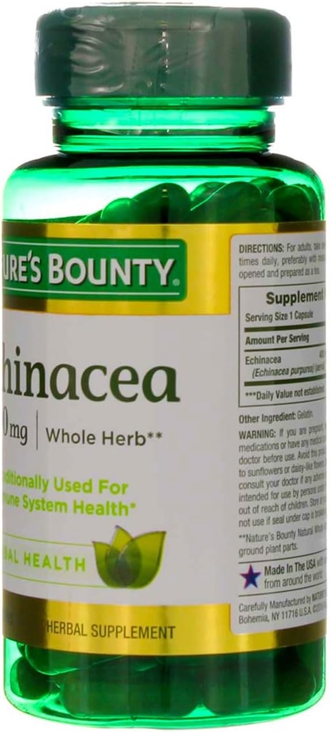 Nature's Bounty Natural Whole Herb Echinacea 400mg, 100 Capsules (Pack of 2) 6