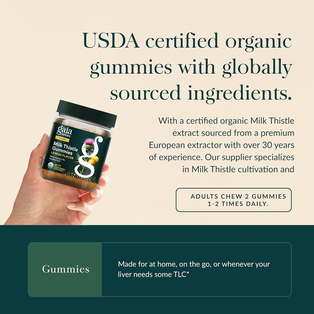 Gaia Herbs Milk Thistle Gummies - Herbal Supplement with Antioxidant Properties for Liver Health & Liver Detox - Lemon Flavored - 60 Vegan Gummies 5