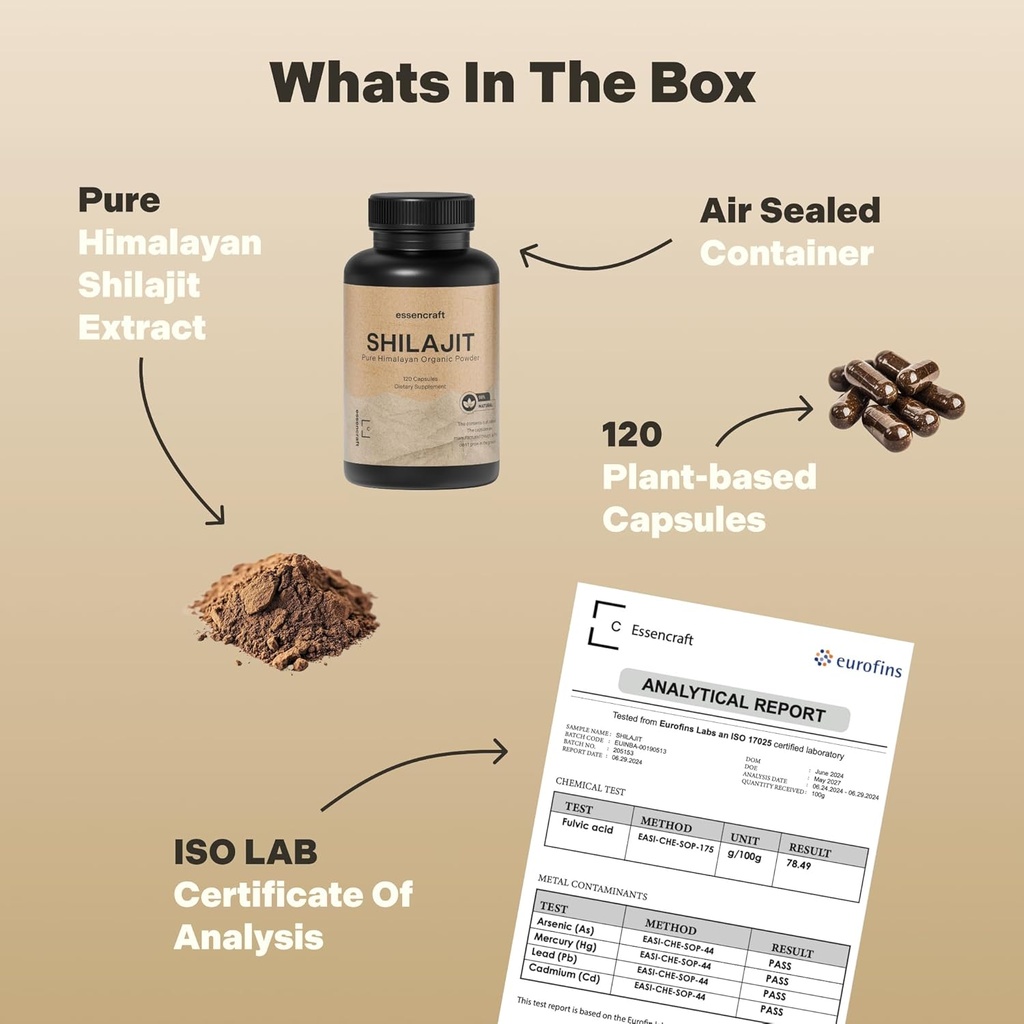 Organic Himalayan Shilajit Resin Extract - 1000mg Max Potency, Lab Tested Pure Shilajit for Men & Women, 85+ Trace Minerals Fulvic Acid, Immune Support, Energy, Cognition, 2 Month Supply, 120 Capsules 6